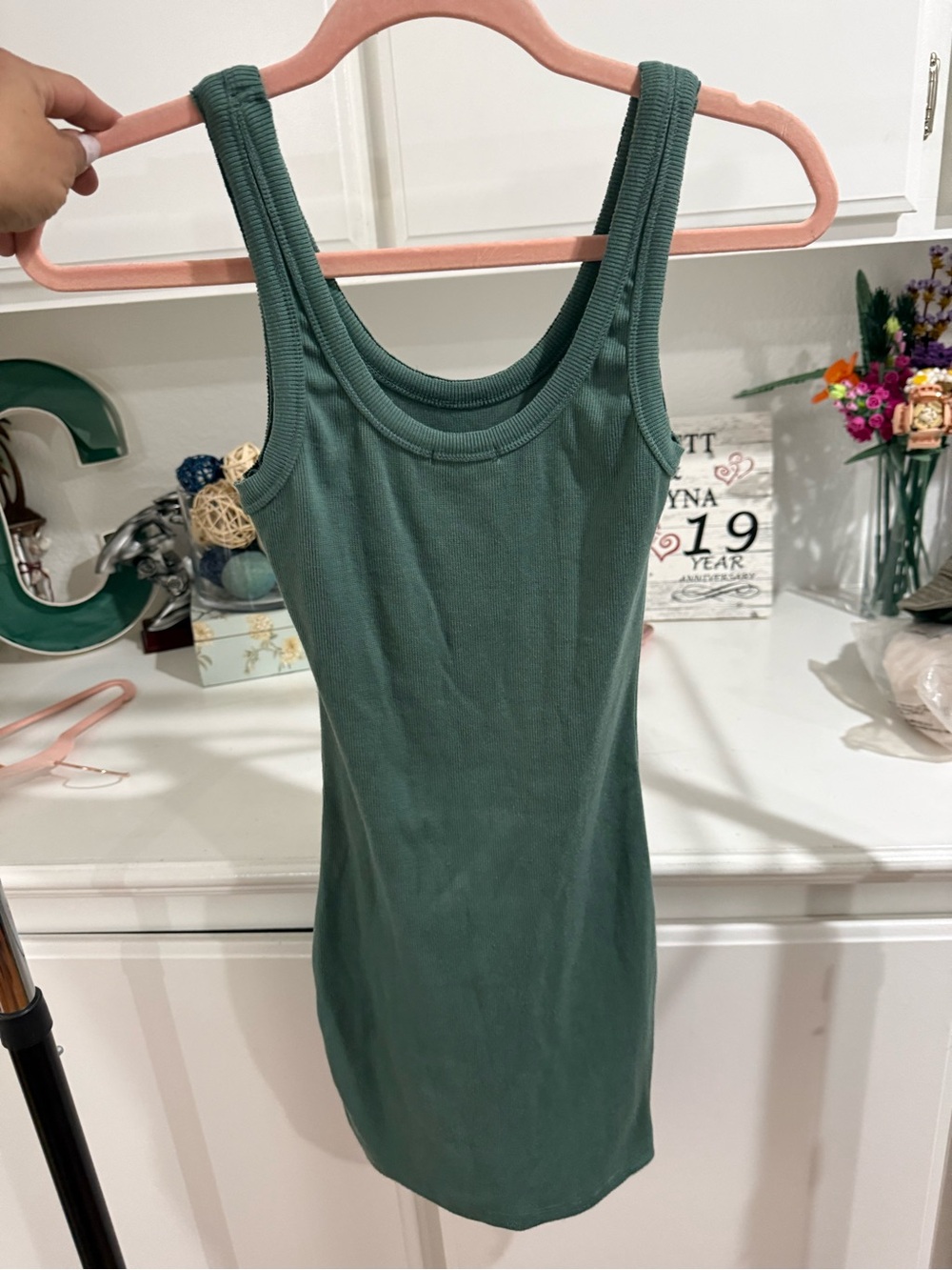 Green Ribbed Tank Dress - Picture 2 of 2